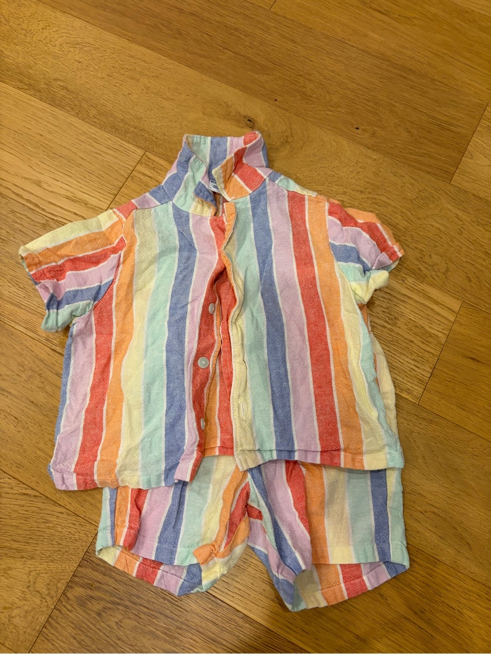 Old Navy Kids Rainbow Stripe Button-Up Shirt and Shorts Set